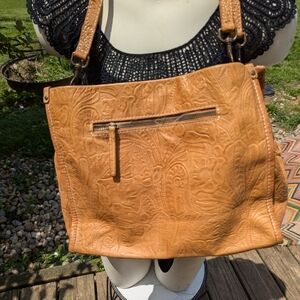 American Leather Co Embossed Genuine Lthr Soft 3 compartment bag